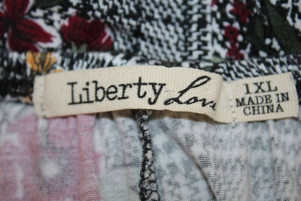 Liberty Love Sz 1XL Black Multi Elastic Neck Lace Cuff Rayon Blend Top