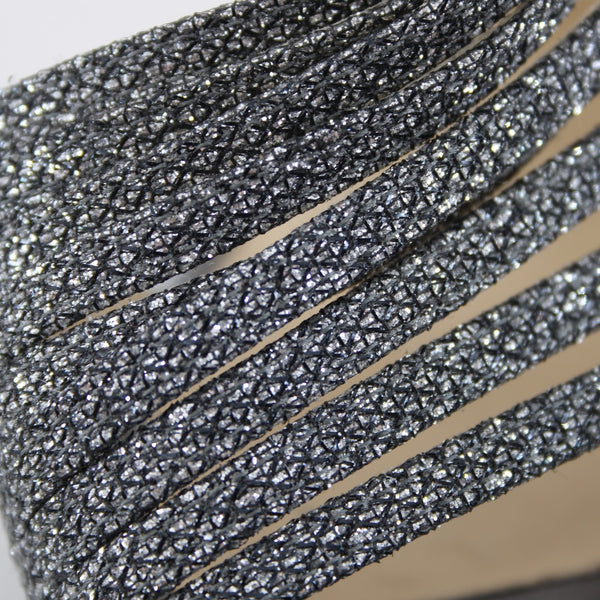 Jimmy Choo Heels Sz 40 Silver Glitter Stiletto Strappy Leather 4.5" Heels