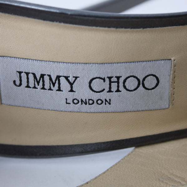 Jimmy Choo Heels Sz 40 Silver Glitter Stiletto Strappy Leather 4.5" Heels