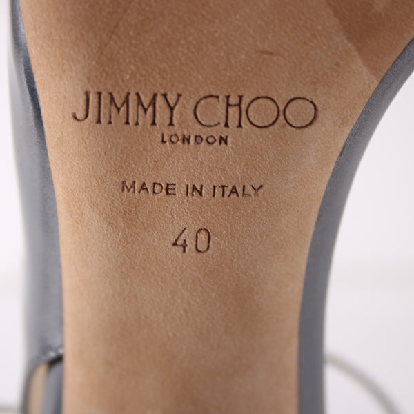 Jimmy Choo Heels Sz 40 Silver Glitter Stiletto Strappy Leather 4.5" Heels