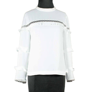 J Crew Sz 6 White Lined Ruffle Detail Lace Insert 100% Polyester Top