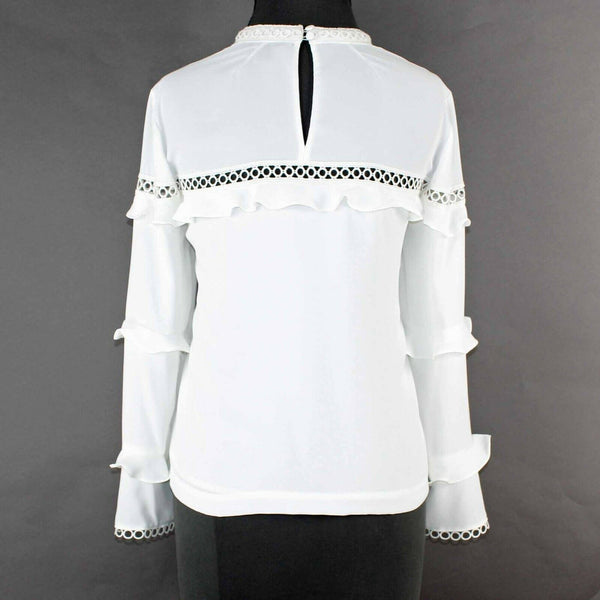J Crew Sz 6 White Lined Ruffle Detail Lace Insert 100% Polyester Top