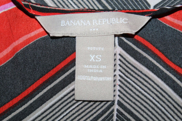 Banana Republic Sz XS Black Red Pink Multi Chevron 100% Polyester Top