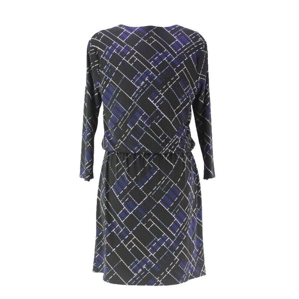 White House Black Market Sz M Black White Navy Wrap Scoop Neck Poly Blend Dress