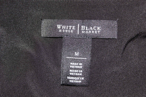 White House Black Market Sz M Black White Navy Wrap Scoop Neck Poly Blend Dress