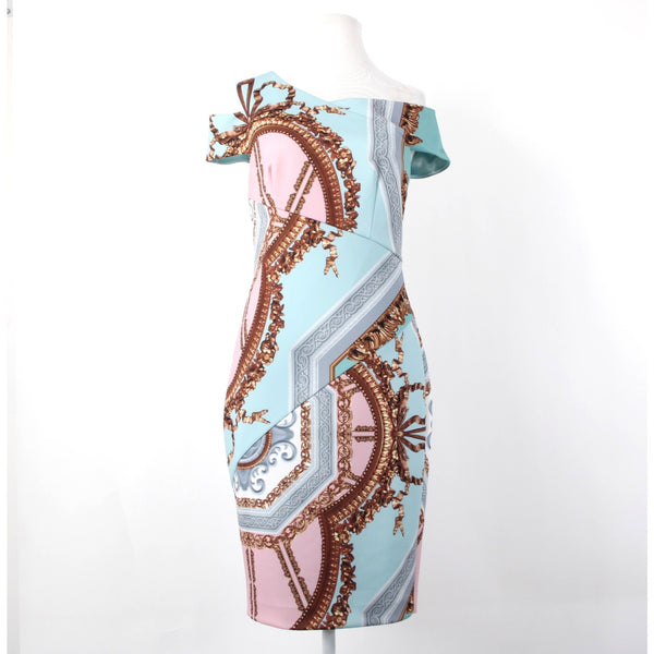 Ted Baker NEW $315 Sz 2 Aqua Pink Versailles Print Poly Blend Body Con Dress