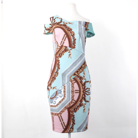 Ted Baker NEW $315 Sz 2 Aqua Pink Versailles Print Poly Blend Body Con Dress