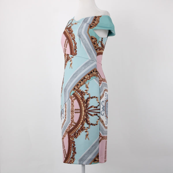 Ted Baker NEW $315 Sz 2 Aqua Pink Versailles Print Poly Blend Body Con Dress