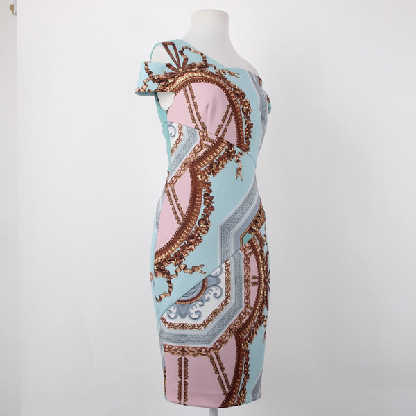 Ted Baker NEW $315 Sz 2 Aqua Pink Versailles Print Poly Blend Body Con Dress