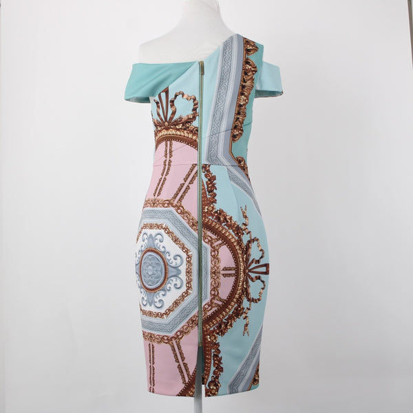 Ted Baker NEW $315 Sz 2 Aqua Pink Versailles Print Poly Blend Body Con Dress