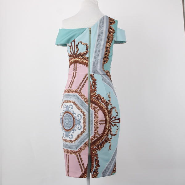 Ted Baker NEW $315 Sz 2 Aqua Pink Versailles Print Poly Blend Body Con Dress