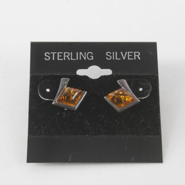 Sterling Silver Shaped Genuine Amber Post Earrings
