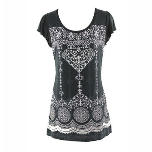 BLEU Sz S Black Lavender Silver Rhinestone Rayon Spandex Nylon Lace Top