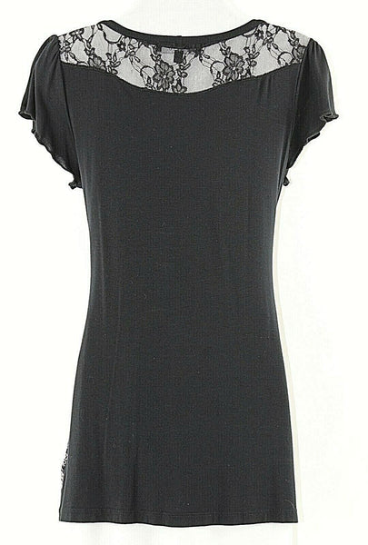BLEU Sz S Black Lavender Silver Rhinestone Rayon Spandex Nylon Lace Top