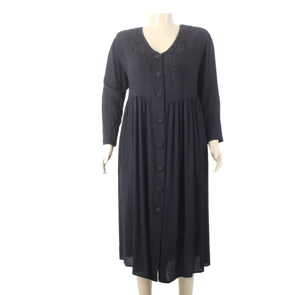 Carole Little Dress Sz 22 Black Buttons Ruffles Embroidered 100% Rayon Dress