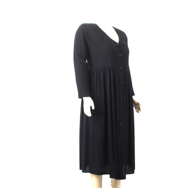 Carole Little Dress Sz 22 Black Buttons Ruffles Embroidered 100% Rayon Dress