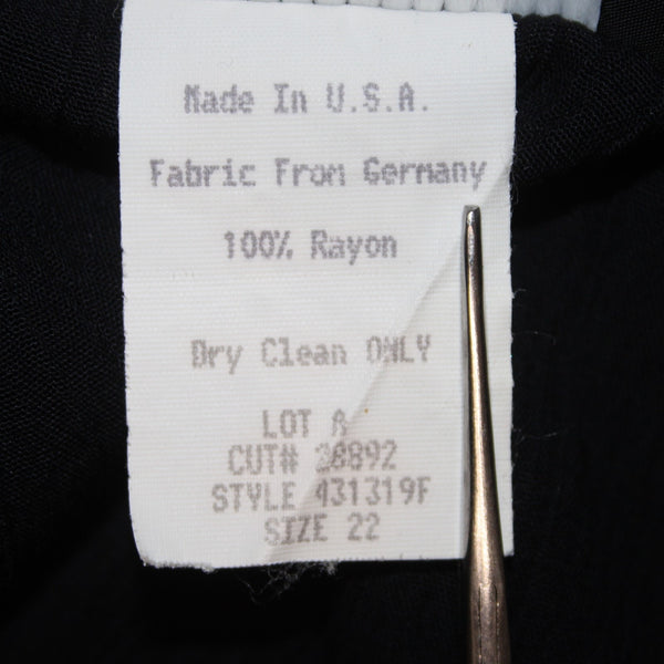Carole Little Dress Sz 22 Black Buttons Ruffles Embroidered 100% Rayon Dress