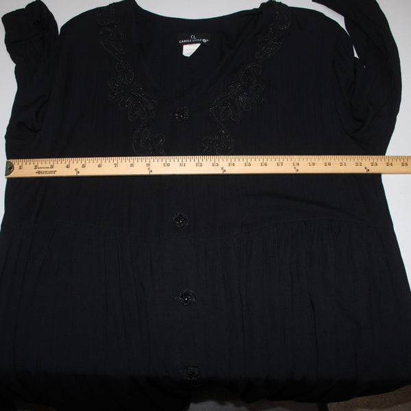 Carole Little Dress Sz 22 Black Buttons Ruffles Embroidered 100% Rayon Dress