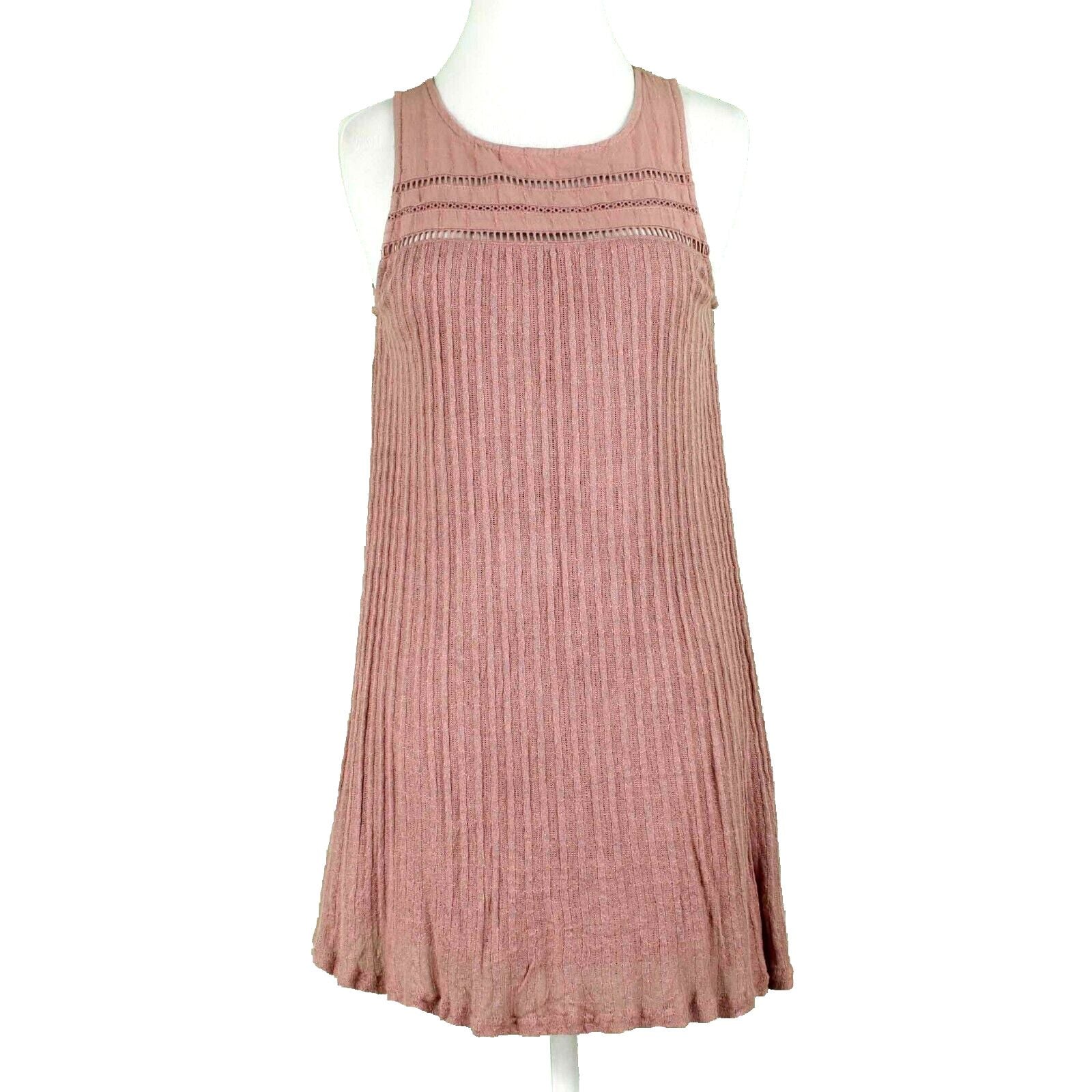 O Neill Sz S Mauve Pink Lined Lightweight Ribbed Viscose Linen Cotton Knit Dress