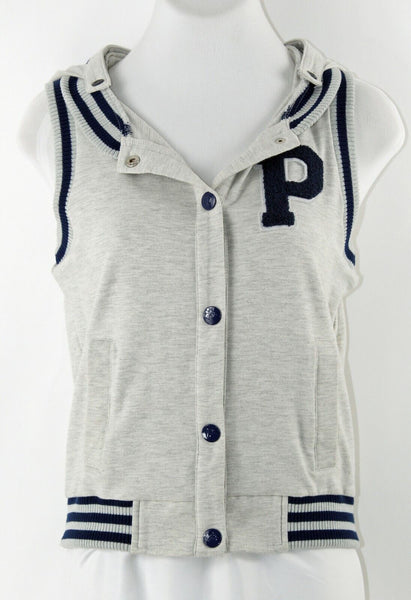 Papaya PY S Gray Navy Detachable Hood Snap Front Cotton Poly Spandex Vest
