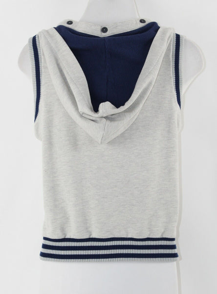 Papaya PY S Gray Navy Detachable Hood Snap Front Cotton Poly Spandex Vest
