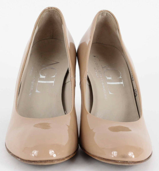 AGL Sz 36.5 Tan Nude Patent Leather Chunky 3" Heels 668Z