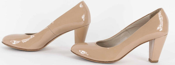 AGL Sz 36.5 Tan Nude Patent Leather Chunky 3" Heels 668Z