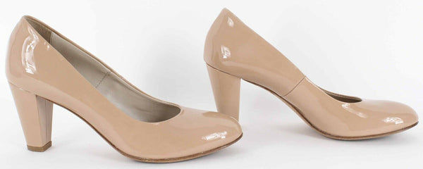 AGL Sz 36.5 Tan Nude Patent Leather Chunky 3" Heels 668Z