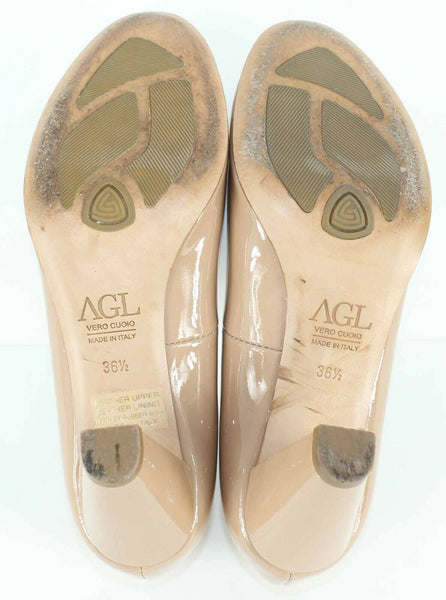 AGL Sz 36.5 Tan Nude Patent Leather Chunky 3" Heels 668Z