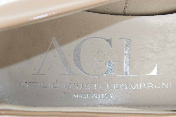 AGL Sz 36.5 Tan Nude Patent Leather Chunky 3" Heels 668Z