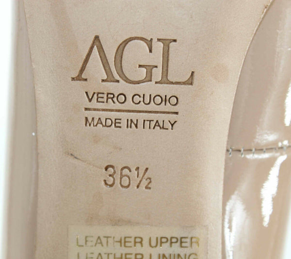 AGL Sz 36.5 Tan Nude Patent Leather Chunky 3" Heels 668Z