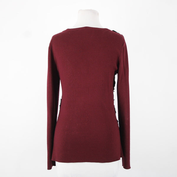Boston Proper Sz S Burgundy Red Black Detach Faux Fur Lace Viscose Cardigan