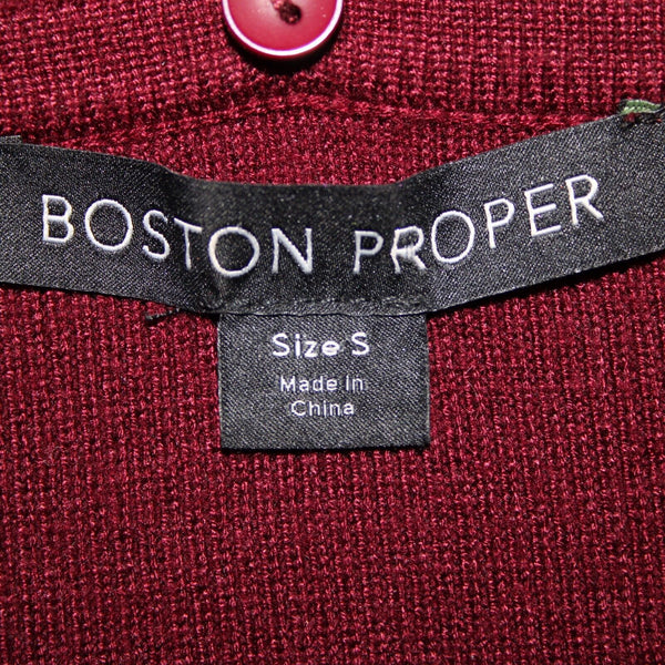 Boston Proper Sz S Burgundy Red Black Detach Faux Fur Lace Viscose Cardigan