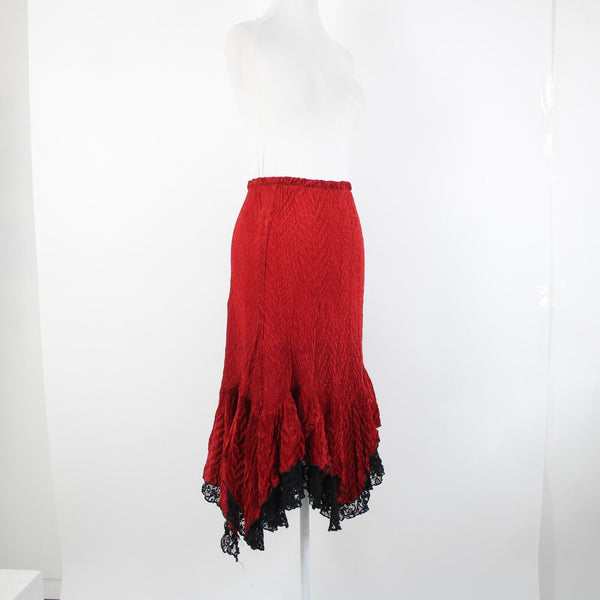 Komarov Sz S Red Black Lace Trim Corset Laced 100% Polyester 3 Piece Skirt Suit