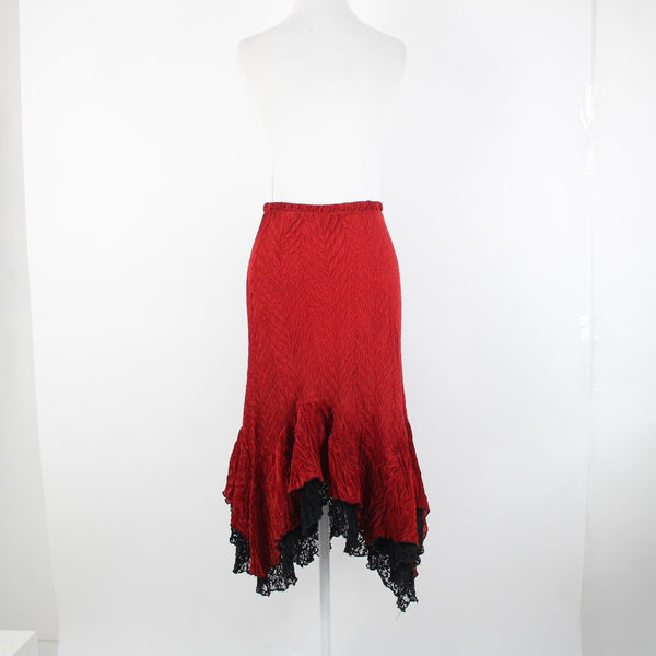 Komarov Sz S Red Black Lace Trim Corset Laced 100% Polyester 3 Piece Skirt Suit