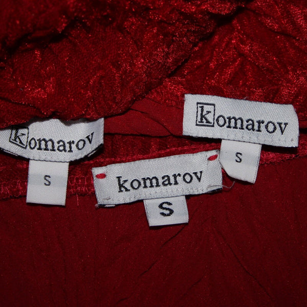 Komarov Sz S Red Black Lace Trim Corset Laced 100% Polyester 3 Piece Skirt Suit