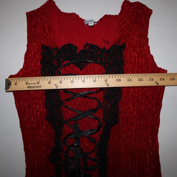 Komarov Sz S Red Black Lace Trim Corset Laced 100% Polyester 3 Piece Skirt Suit