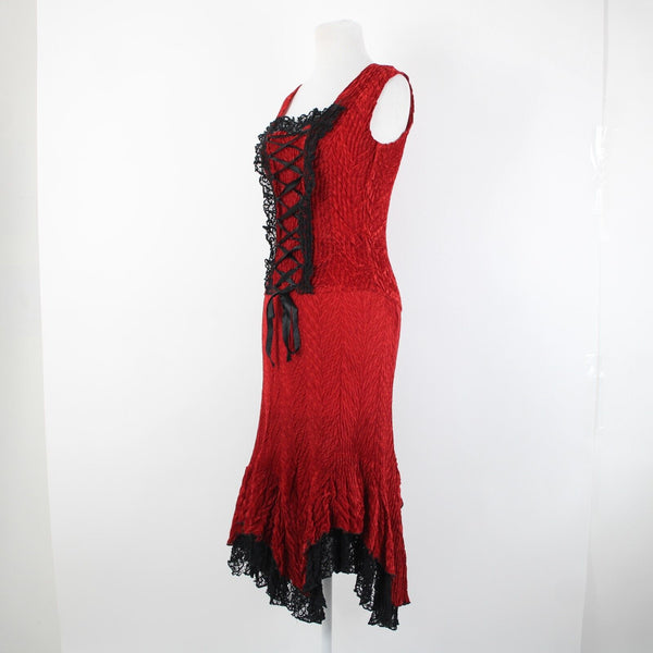 Komarov Sz S Red Black Lace Trim Corset Laced 100% Polyester 3 Piece Skirt Suit
