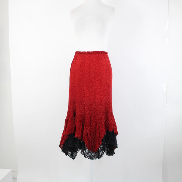 Komarov Sz S Red Black Lace Trim Corset Laced 100% Polyester 3 Piece Skirt Suit