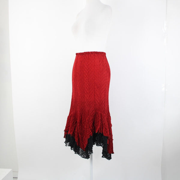 Komarov Sz S Red Black Lace Trim Corset Laced 100% Polyester 3 Piece Skirt Suit