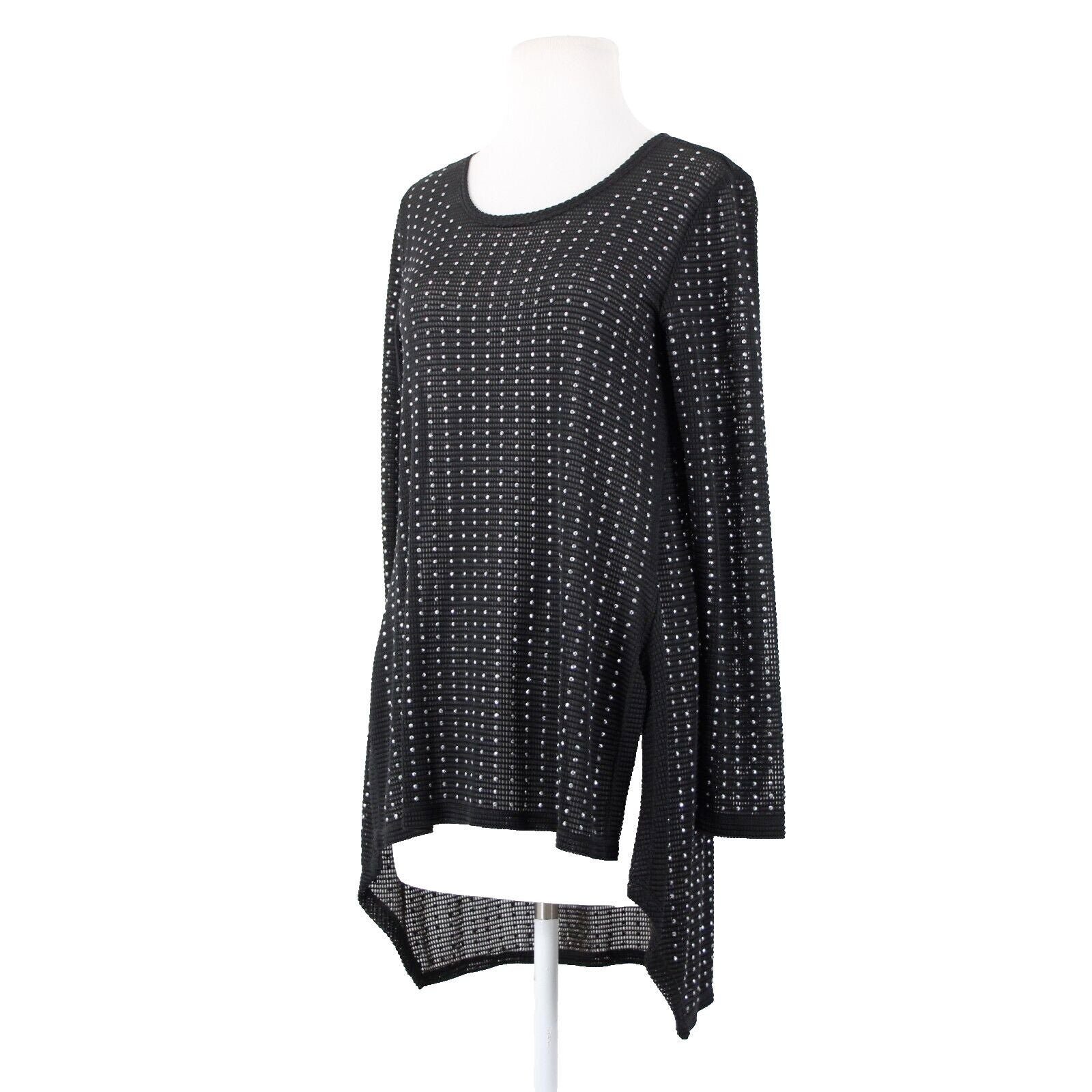 Joseph Ribkoff Sz 8 Black Silver Studded Open Knit Asymmetrical Jersey Hi Lo Top