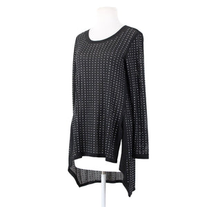 Joseph Ribkoff Sz 8 Black Silver Studded Open Knit Asymmetrical Jersey Hi Lo Top