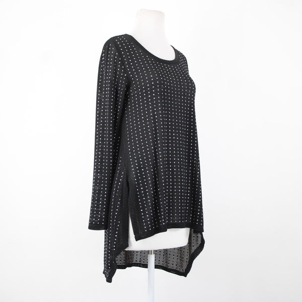 Joseph Ribkoff Sz 8 Black Silver Studded Open Knit Asymmetrical Jersey Hi Lo Top