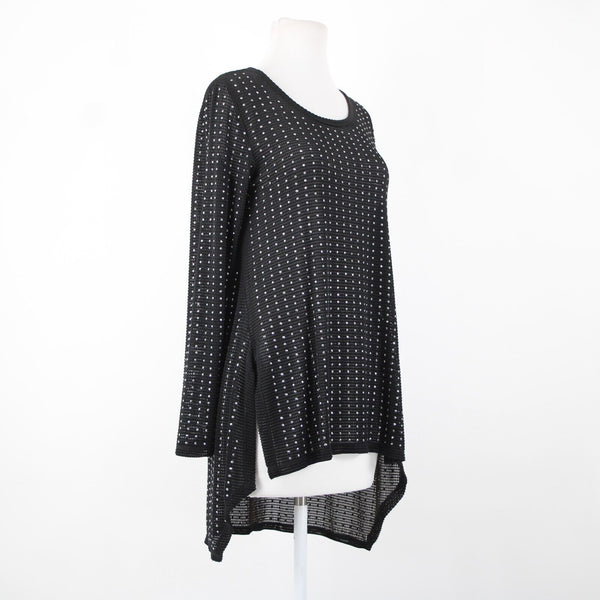 Joseph Ribkoff Sz 8 Black Silver Studded Open Knit Asymmetrical Jersey Hi Lo Top