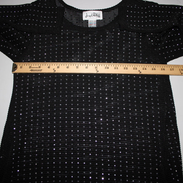 Joseph Ribkoff Sz 8 Black Silver Studded Open Knit Asymmetrical Jersey Hi Lo Top