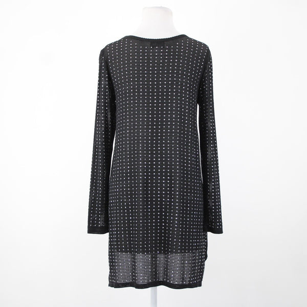 Joseph Ribkoff Sz 8 Black Silver Studded Open Knit Asymmetrical Jersey Hi Lo Top