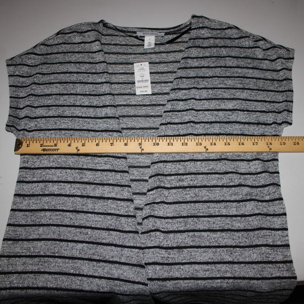 White House Black Market NEW $60 Sz S Silver Glitter Black Striped Poly Wrap