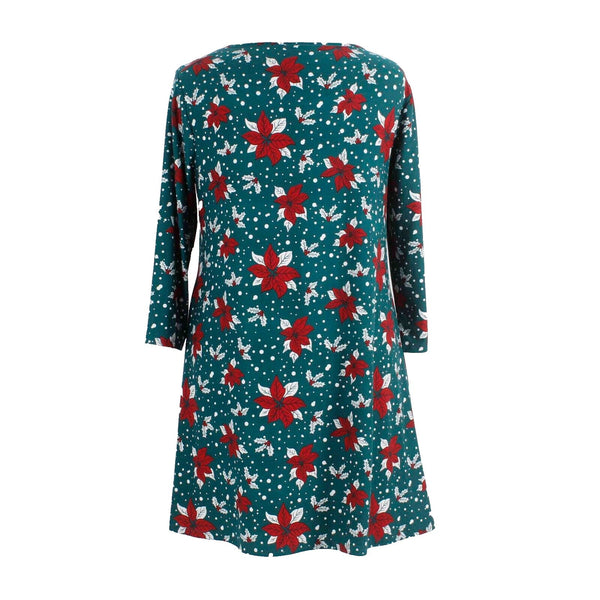 City Streets NEW $38 Sz XL Green Red Multi Poinsettia Poly Spandex Knit Dress