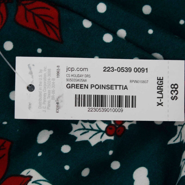 City Streets NEW $38 Sz XL Green Red Multi Poinsettia Poly Spandex Knit Dress