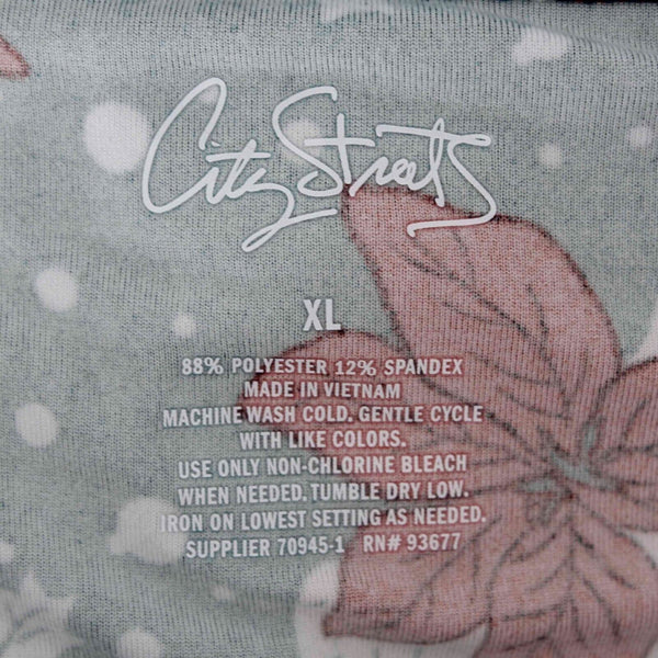 City Streets NEW $38 Sz XL Green Red Multi Poinsettia Poly Spandex Knit Dress